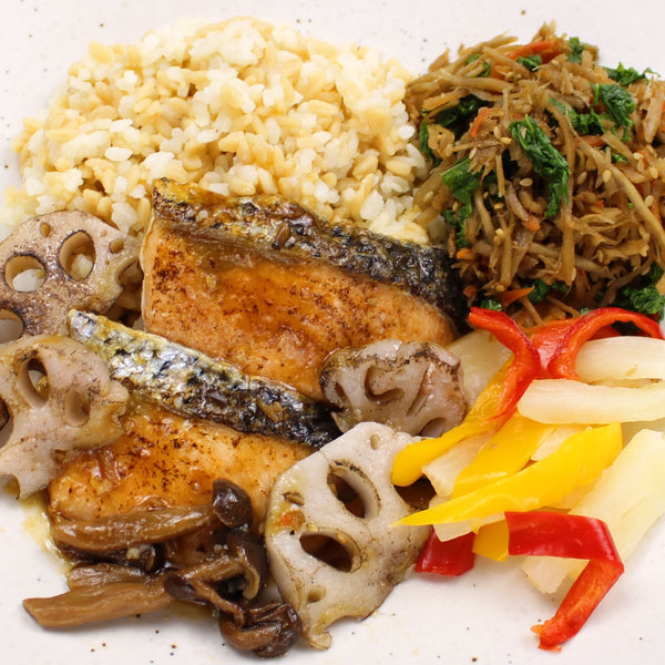Salmon Lotus Mushroom Butter Soy Sauce with Protein Rice