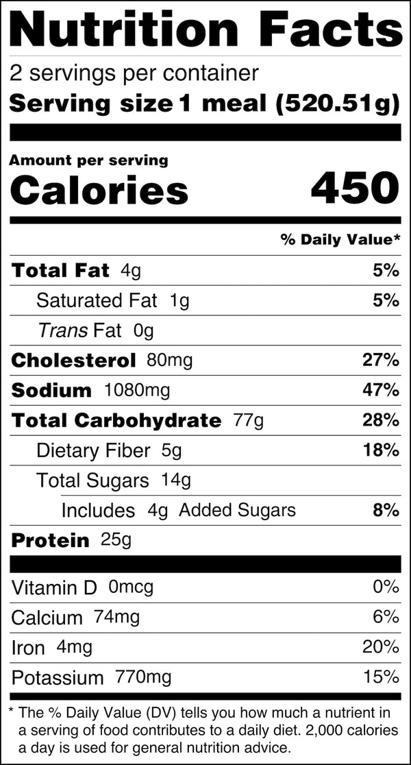 Curry with Chicken and Summer Veggies Nutrition Label