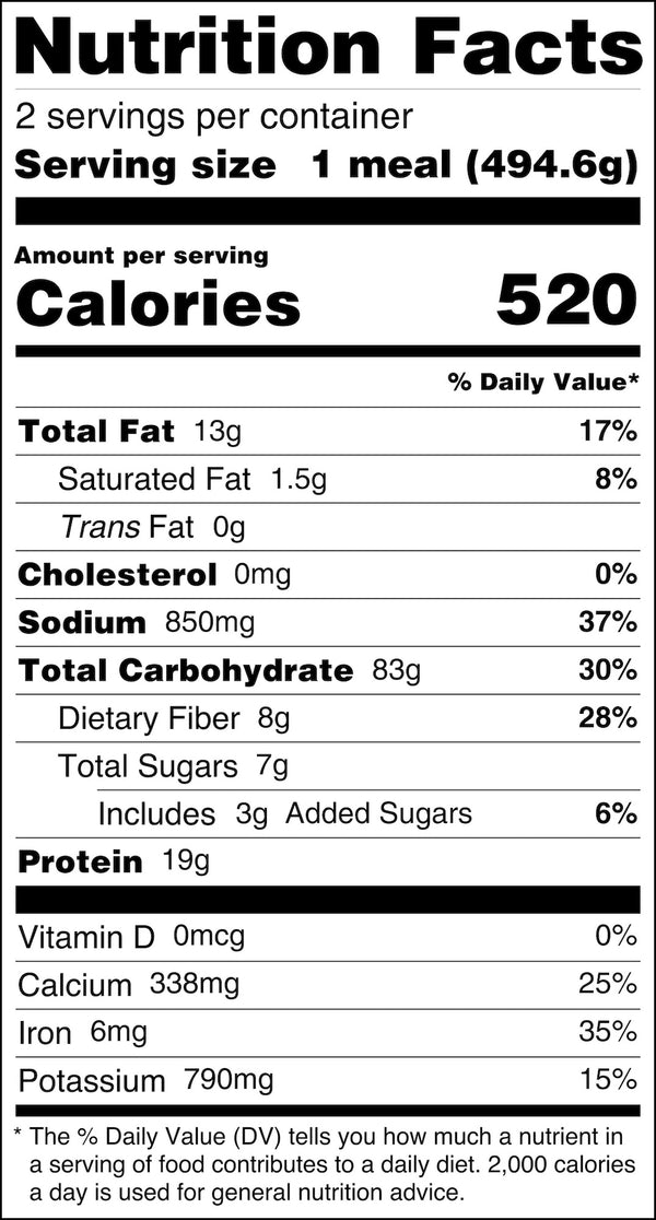 Teriyaki Tofu (Vegan) Nutrition Label