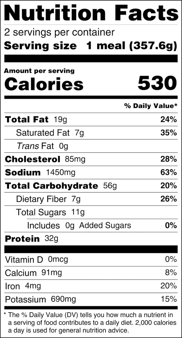 Chicken and Veggie Yakisoba Nutrition Label