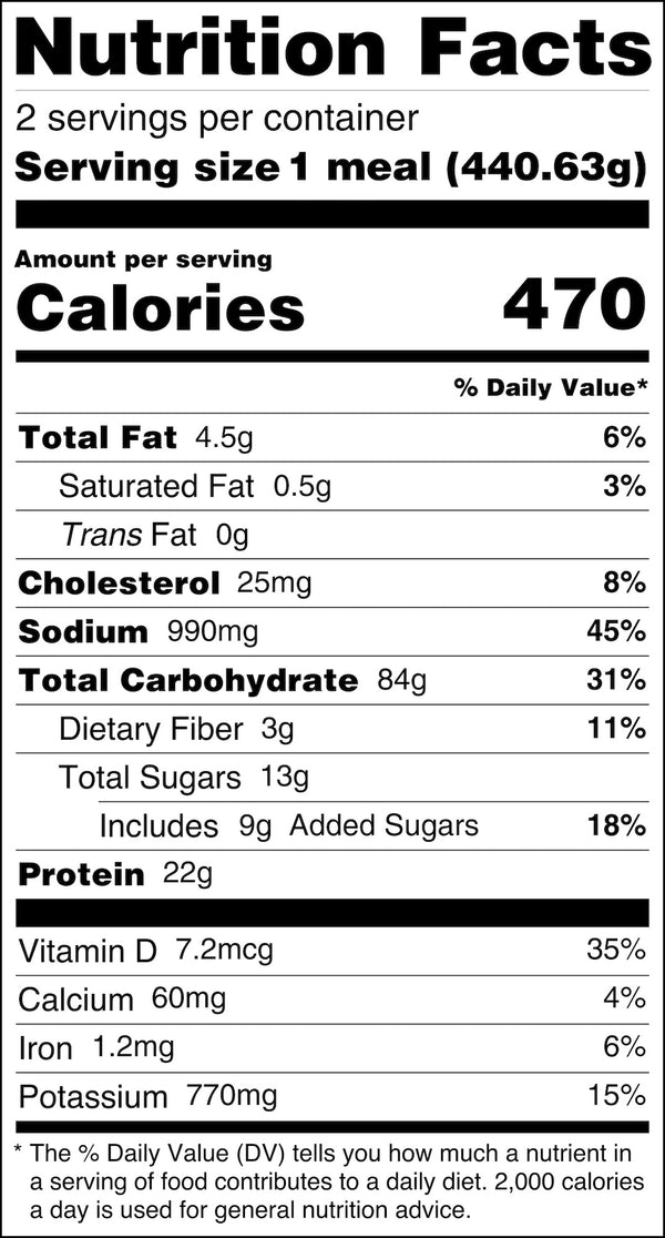 Grilled Snapper over Seasoned Rice Nutrition Label